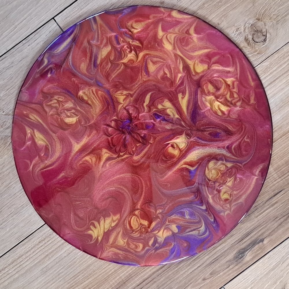 Hand Crafted Vinyl Record Painting Floral Flower Acrylic Fluid Wall Art Upcycle